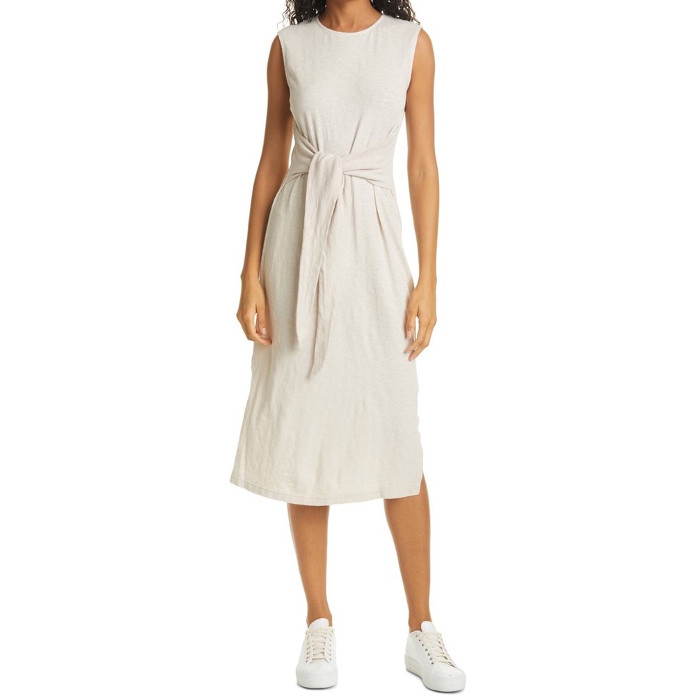 Rails | Cora Cotton Midi Dress in Sand Tie Waist Size L